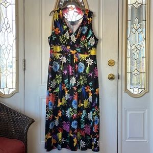 Slinky Sleeveless Floral Maxi Dress,V crossover neckline,Wide band Waist,Size 1X